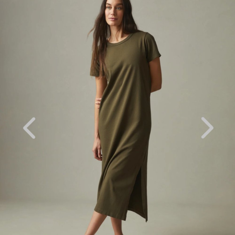 NWT American Giant Cotton Midi Tee Dress - Beech (Olive Green)